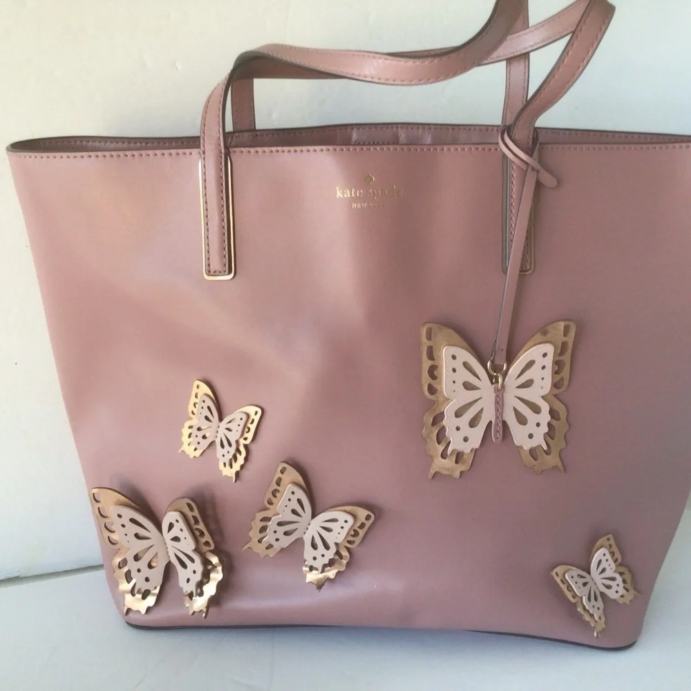 Kate Spade NWOT Mauve Leather Tote With Butterfly Leather Appliqués